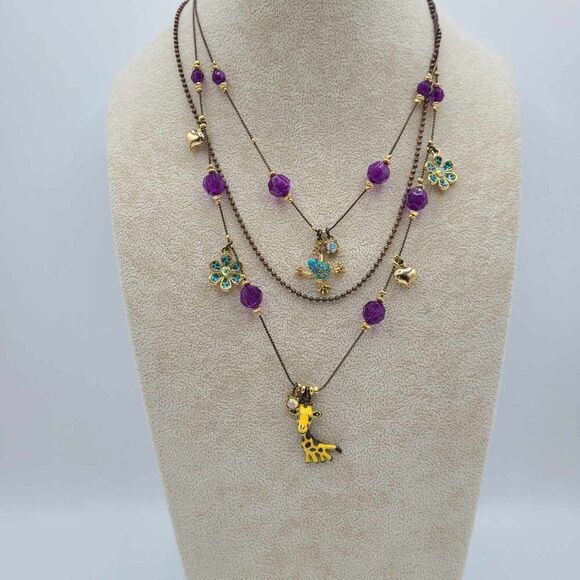 Betsey Johnson Giraffe Purple Crystal Multi Strand Necklace - Picture 9 of 10